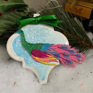 4.5”glass tile ornament. Handcrafted PEACOCK